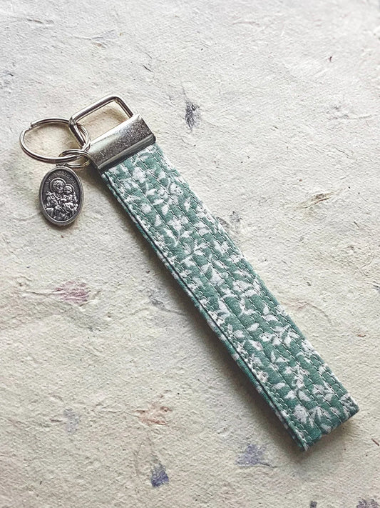 Tiny Floral St. Joseph Key Fob Wristlet - Catholic Keychain Encounter At Jacob's Well