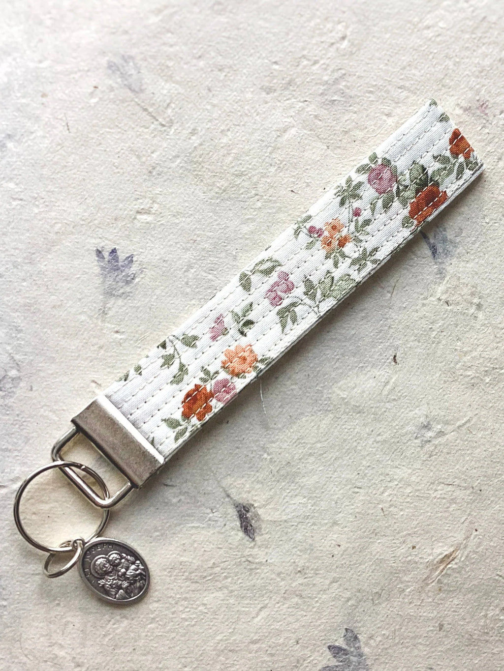 St. Joseph Key Fob Wristlet - Catholic Keychain - Floral Encounter At Jacob's Well