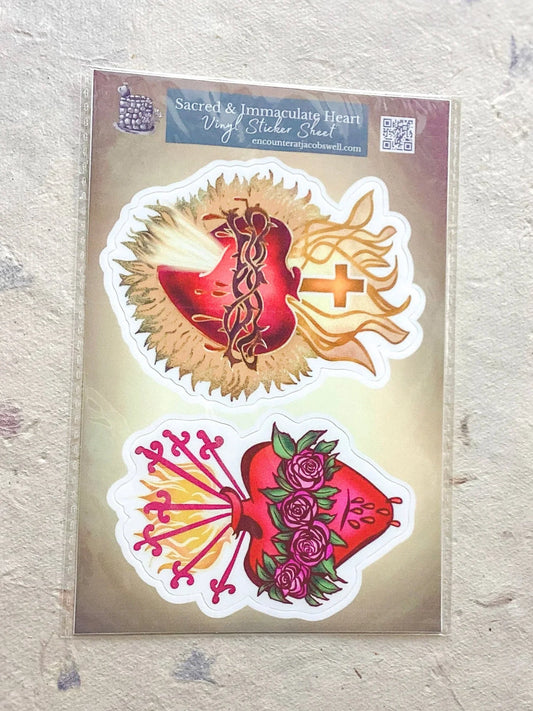 Sacred and Immaculate Heart - Waterproof Vinyl Sticker Sheet Encounter At Jacob's Well