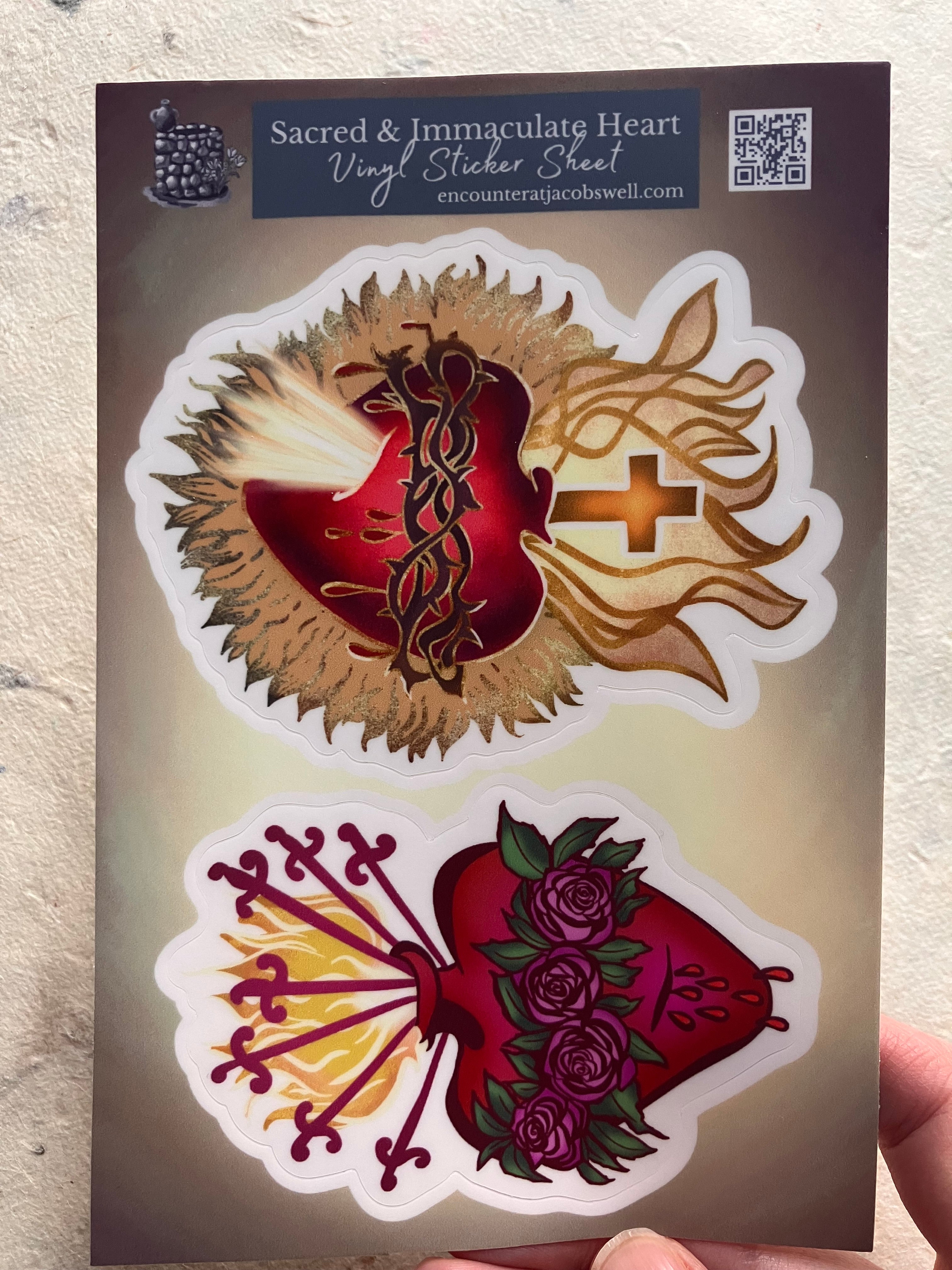Sacred and Immaculate Heart - Vinyl Waterproof Sticker Sheet