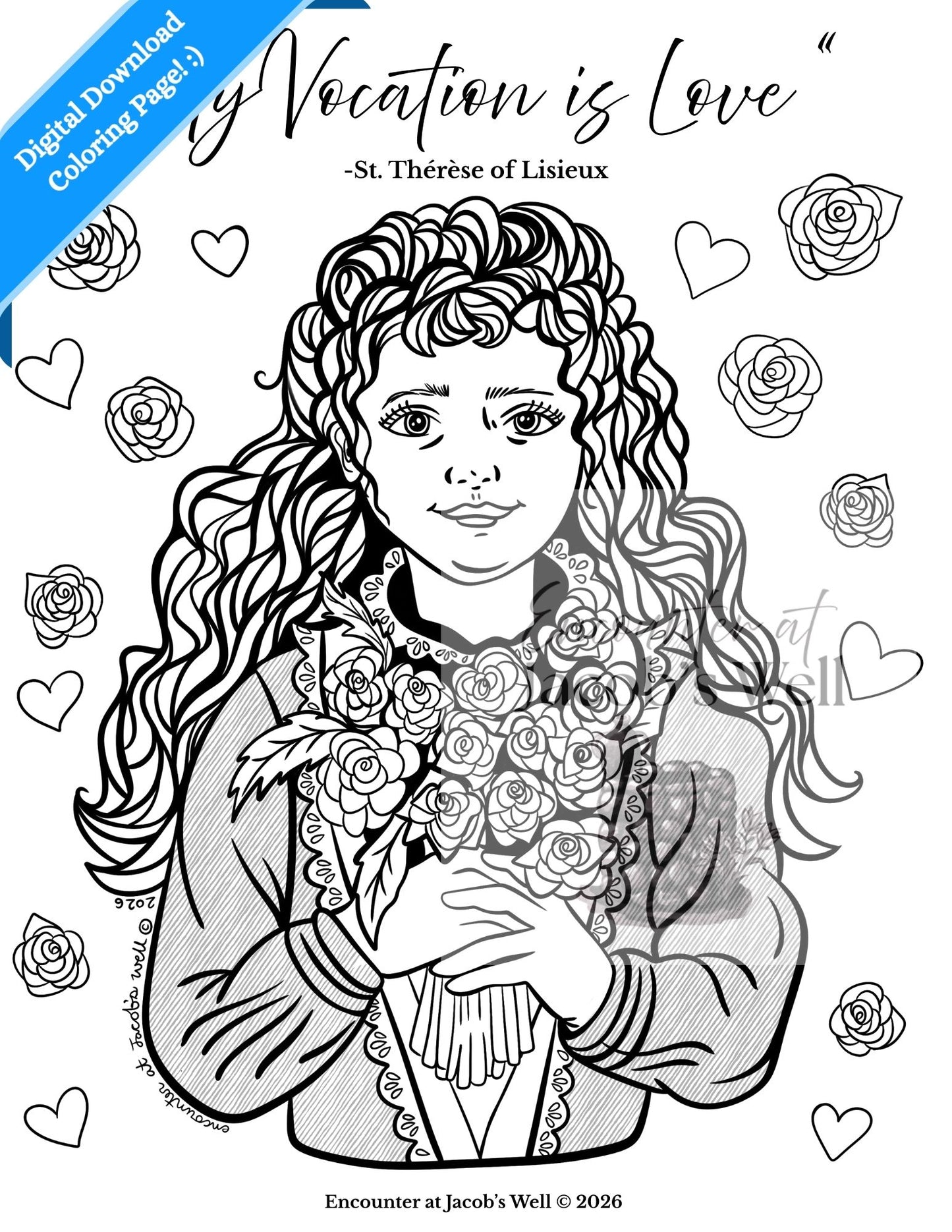 St. Therese Coloring Page - Digital Download