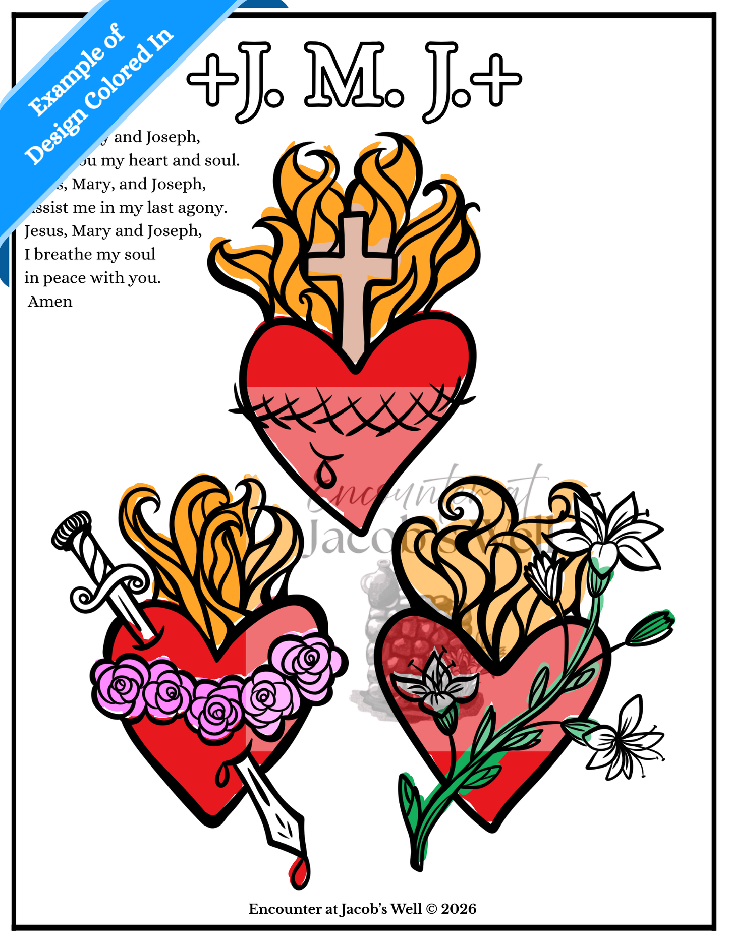 Sacred Immaculate Chaste Heart Coloring Page - Digital Download