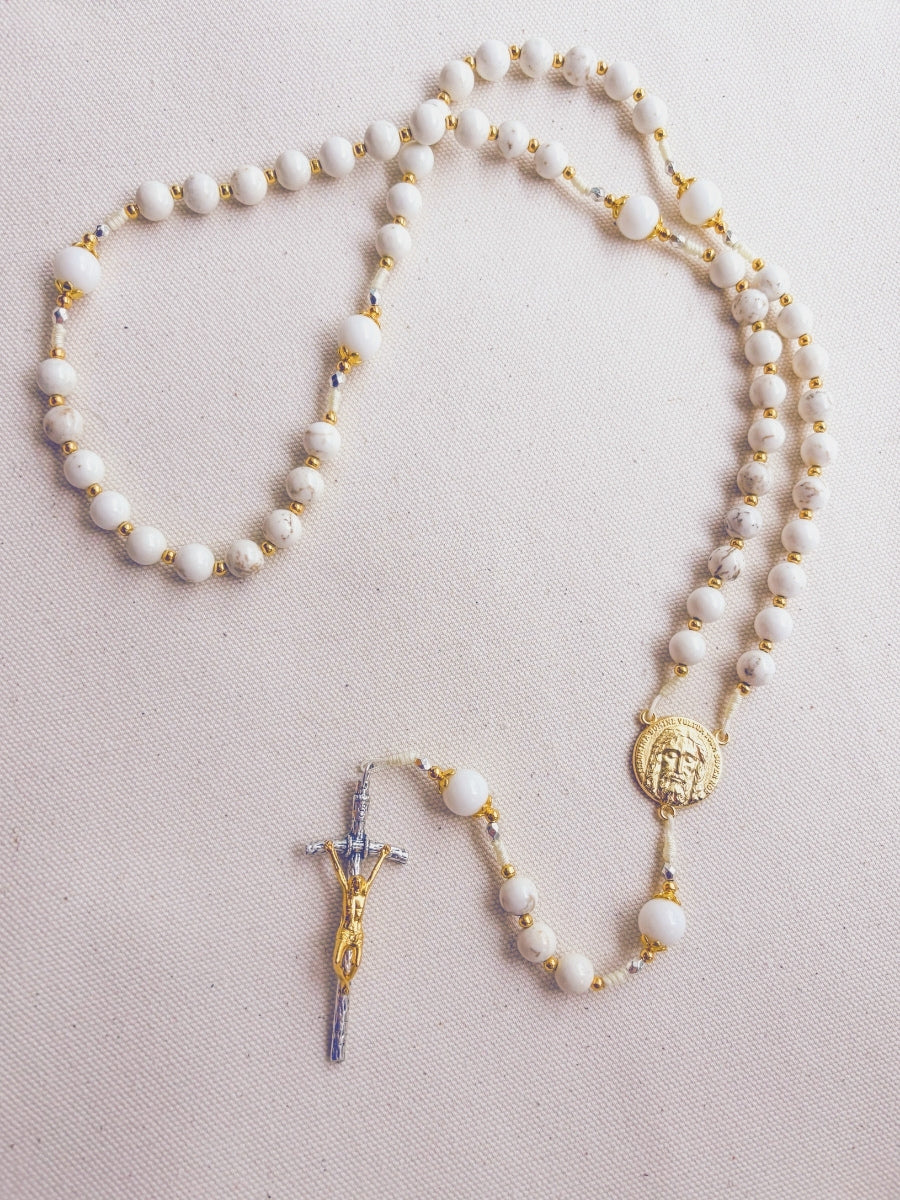 Transfiguration Rosary in White Jade and Turquoise - Easter and Confirmation Gift Encounter At Jacob's Well