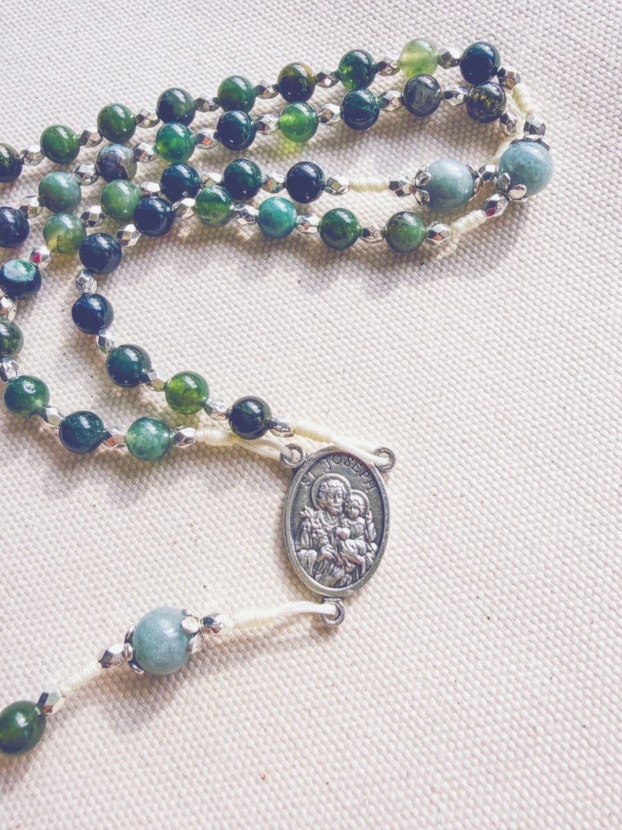 St. Joseph Rosary in Jade and Green Agate - Easter - Confirmation Gift Encounter At Jacob's Well