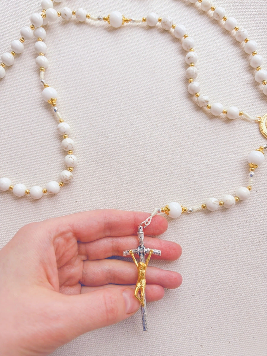 Transfiguration Rosary in White Jade and Turquoise - Easter and Confirmation Gift Encounter At Jacob's Well