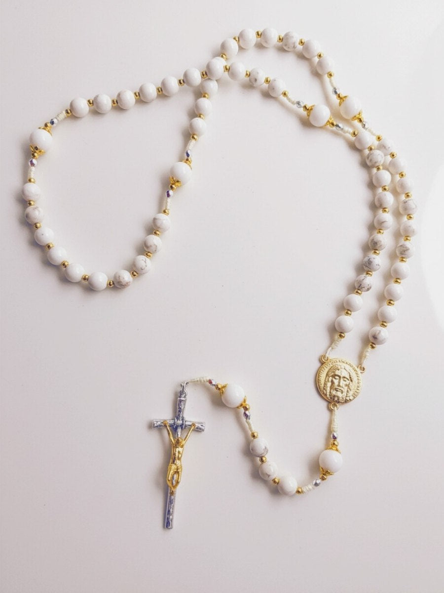 Transfiguration Rosary in White Jade and Turquoise - Easter and Confirmation Gift Encounter At Jacob's Well