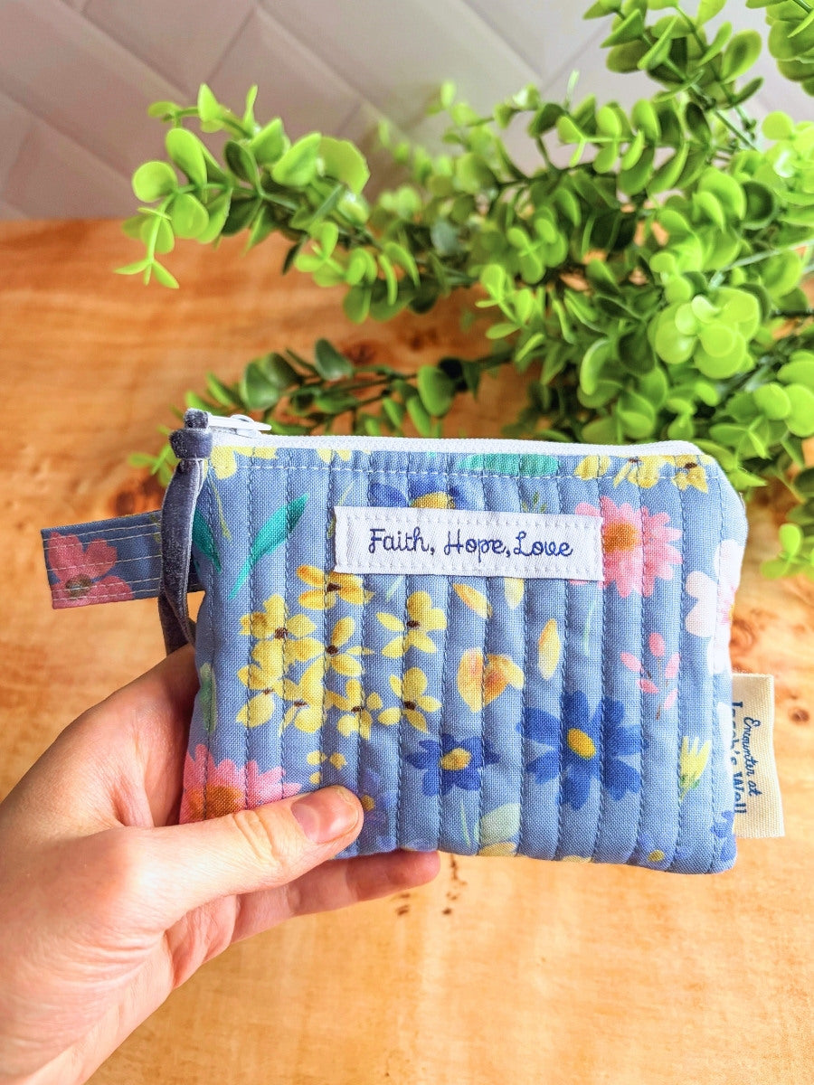 LIMITED EDITION – Faith, Hope, Love Rosary Pouch - Spring Floral - Confirmation Girl Gift Encounter At Jacob's Well