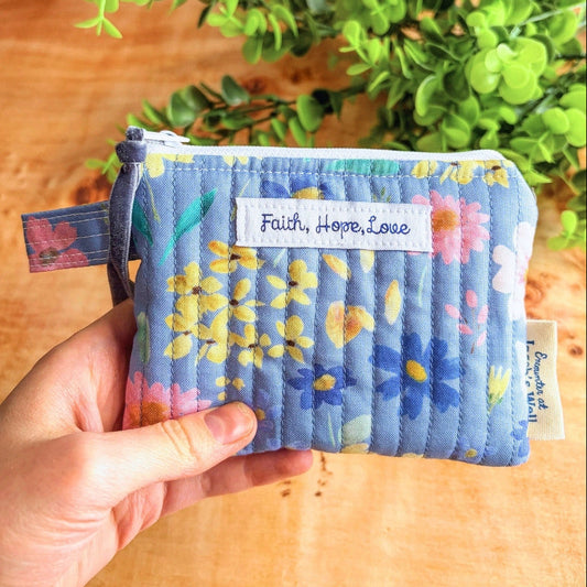 LIMITED EDITION – Faith, Hope, Love Rosary Pouch - Spring Floral - Confirmation Girl Gift Encounter At Jacob's Well
