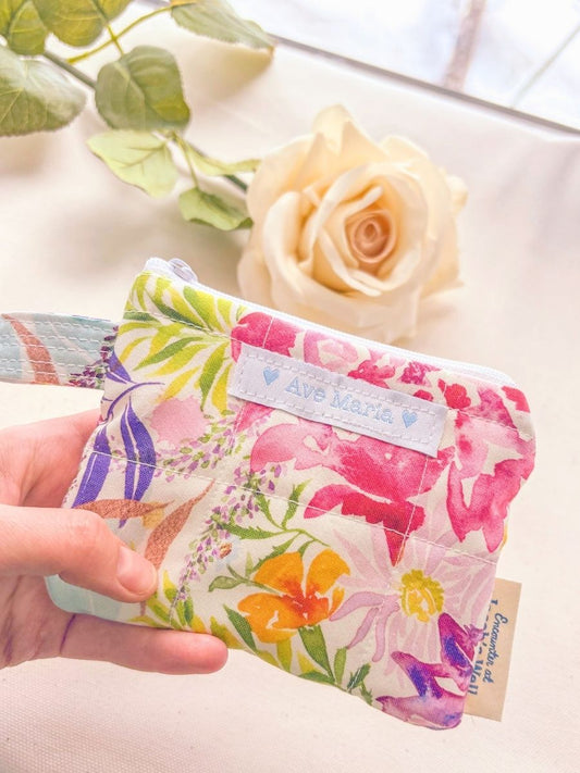 Ave Maria - Our Lady's Flower Garden -  Quilted Rosary Pouch - Confirmation and Sponsor Gift Encounter At Jacob's Well