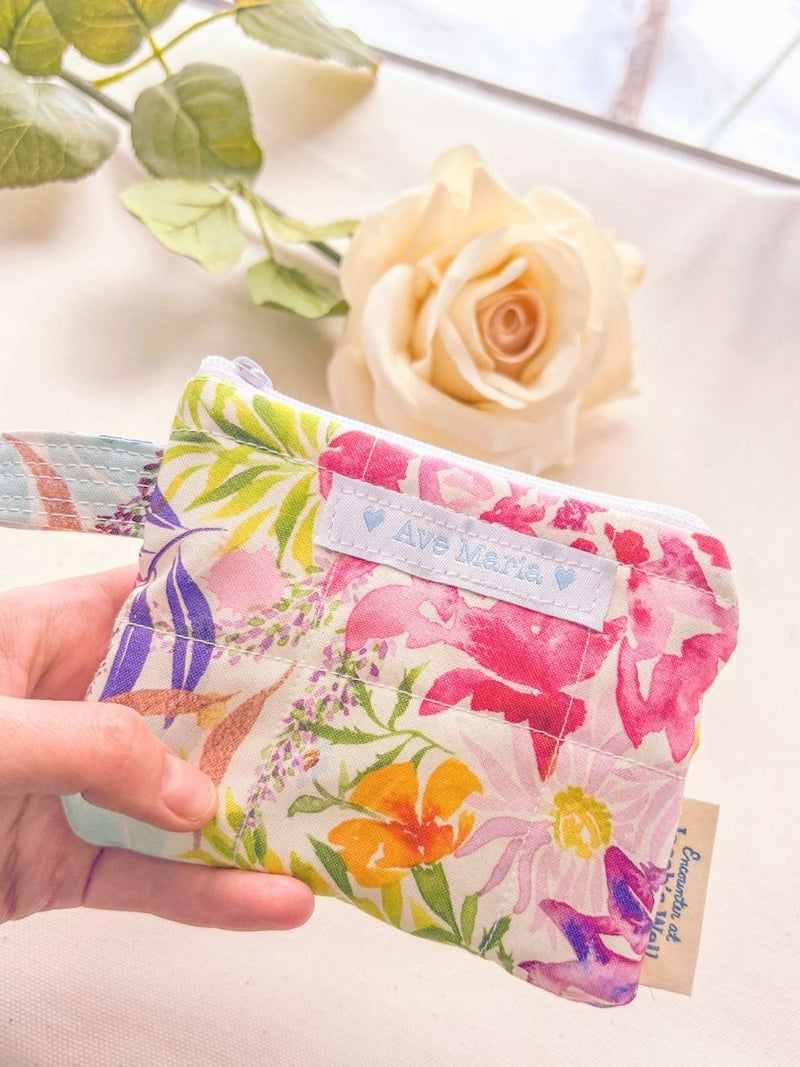 Ave Maria - Our Lady's Flower Garden -  Quilted Rosary Pouch - Confirmation and Sponsor Gift Encounter At Jacob's Well