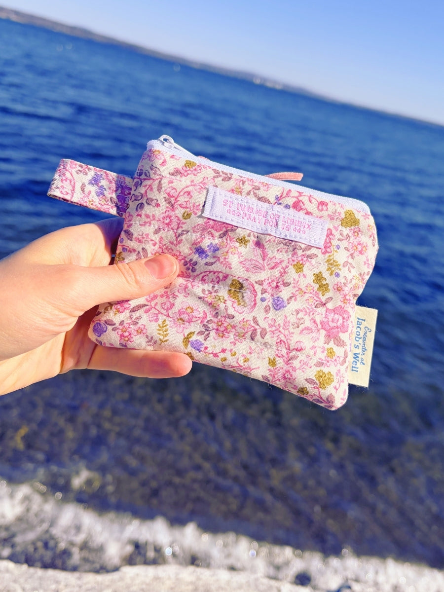 Saint Therese Rosary Pouch – Pink and Purple Floral - Confirmation - Easter - Sponsor Gift Encounter At Jacob's Well