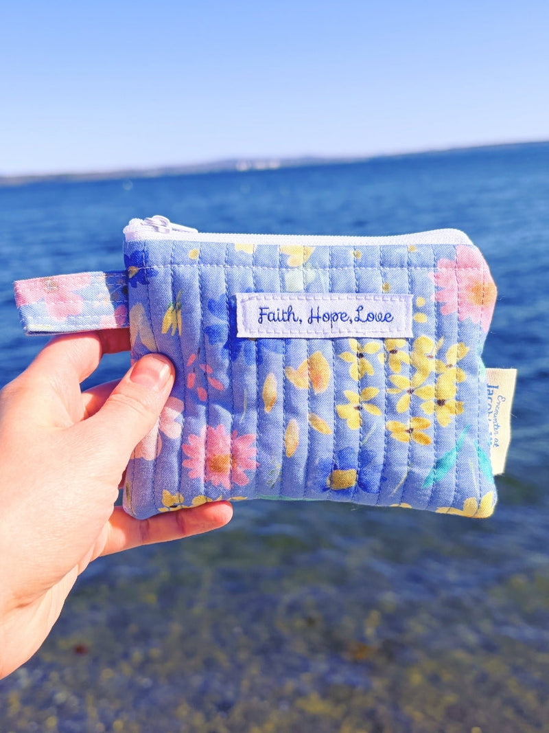 LIMITED EDITION – Faith, Hope, Love Rosary Pouch - Spring Floral - Confirmation Girl Gift Encounter At Jacob's Well