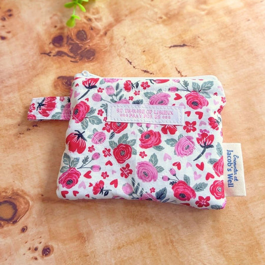 Saint Therese Rosary Pouch – Little Flower Quilted Zipper Pouch - St. Valentine Gift Encounter At Jacob's Well