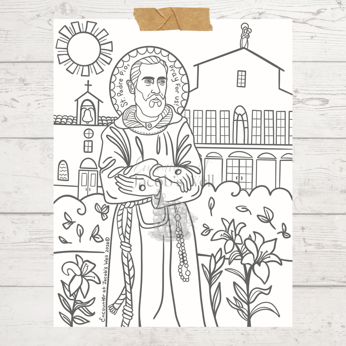 St. Padre Pio Coloring Page - Digital Download