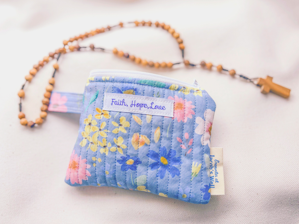 Limited Edition Rosary Pouch – Faith, Hope, Love - Spring Floral - Confirmation Girl Gift Encounter At Jacob's Well