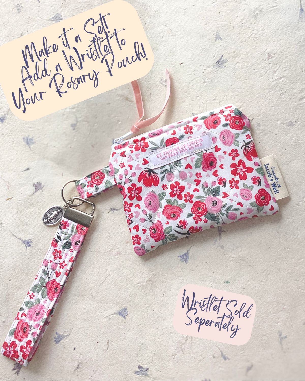 Saint Therese Rosary Pouch – Little Flower Quilted Zipper Pouch - St. Valentine Gift Encounter At Jacob's Well