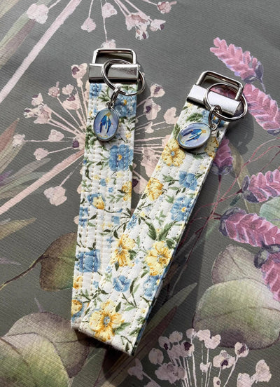 Our Lady of Grace Key Fob Wristlet - Catholic Keychain - Blue and Yellow Floral Encounter At Jacob's Well