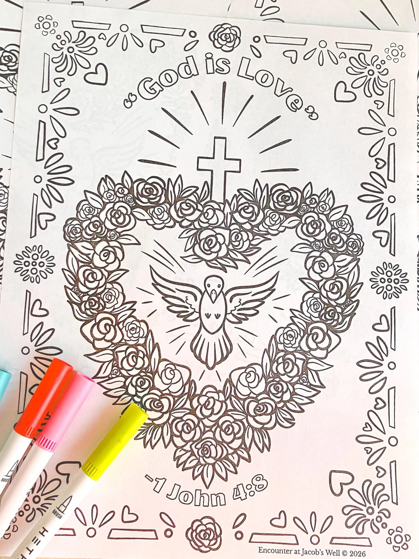 God is Love Coloring Page - Digital Download