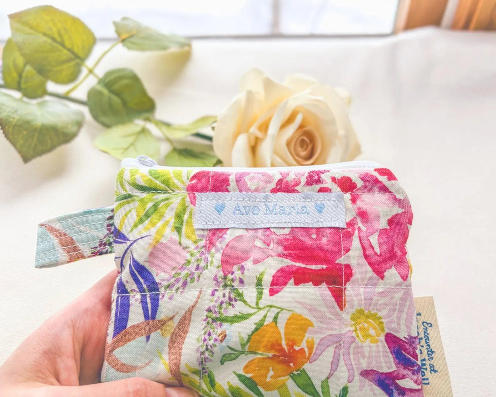 Ave Maria - Our Lady's Flower Garden -  Quilted Rosary Pouch - Confirmation and Sponsor Gift Encounter At Jacob's Well