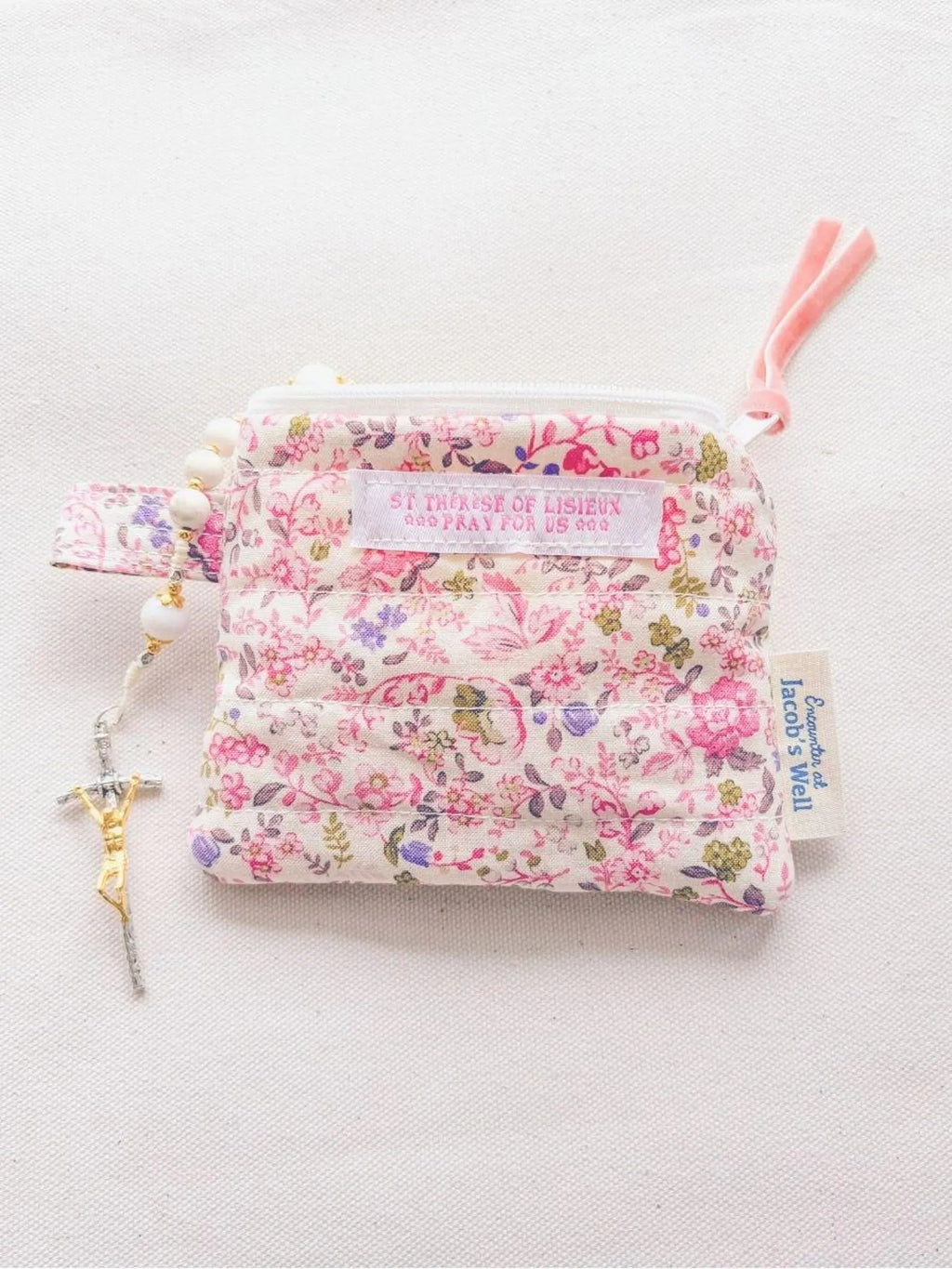 Saint Therese Rosary Pouch – Pink and Purple Floral - Confirmation - Easter - Sponsor Gift Encounter At Jacob's Well