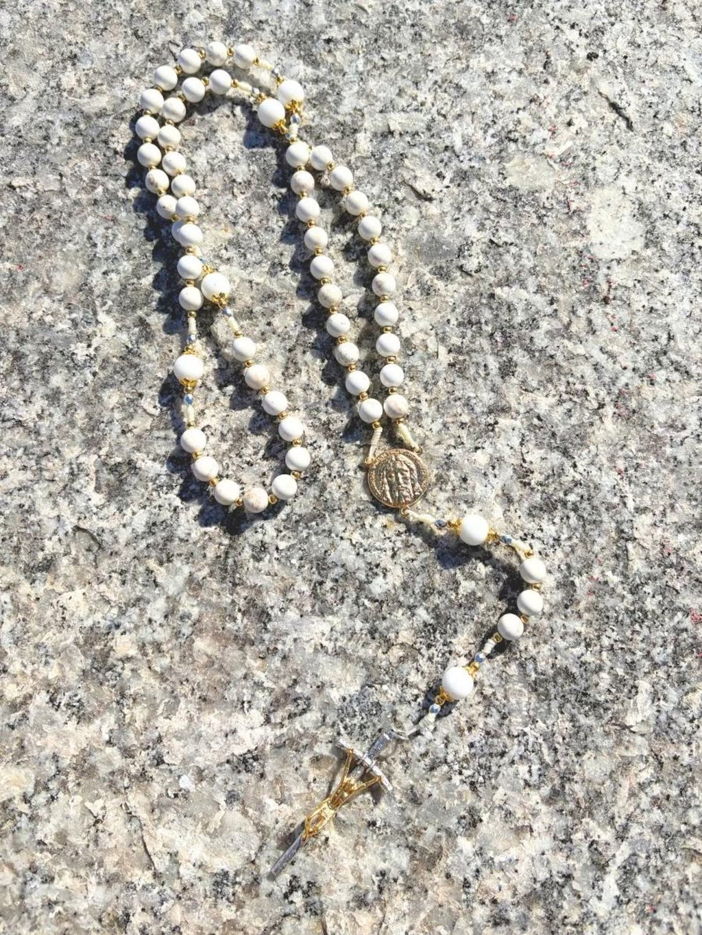 Transfiguration Rosary in White Jade and Turquoise - Easter and Confirmation Gift Encounter At Jacob's Well