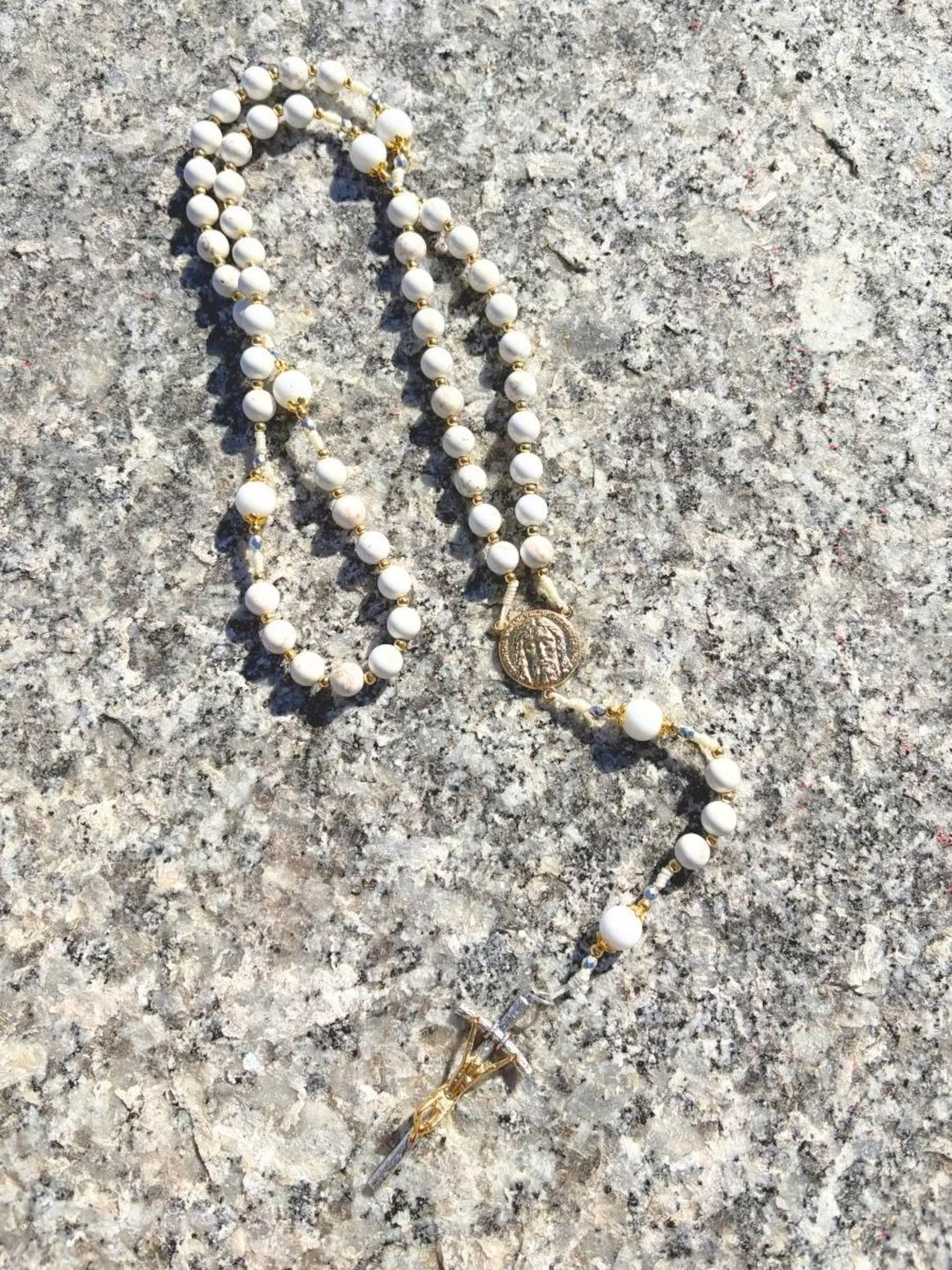 Transfiguration Rosary in White Jade and Turquoise - Easter and Confirmation Gift Encounter At Jacob's Well