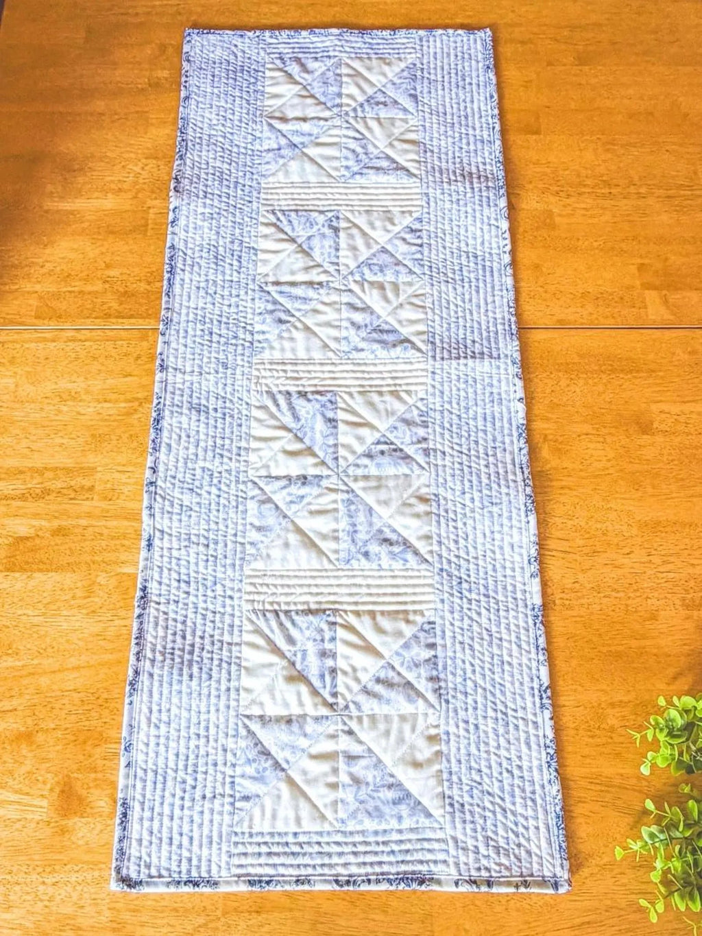 Quilted Easter Table Runner - Heirloom Quality - Cotton- Bunny Blue and White - Christian Spring Gift Encounter At Jacob's Well