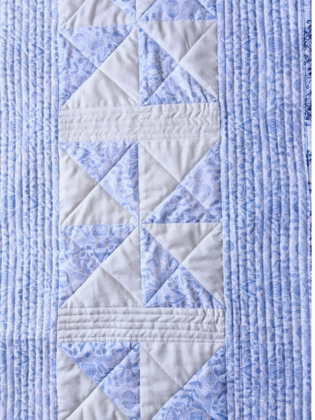 Quilted Easter Table Runner - Heirloom Quality - Cotton- Bunny Blue and White - Christian Spring Gift Encounter At Jacob's Well