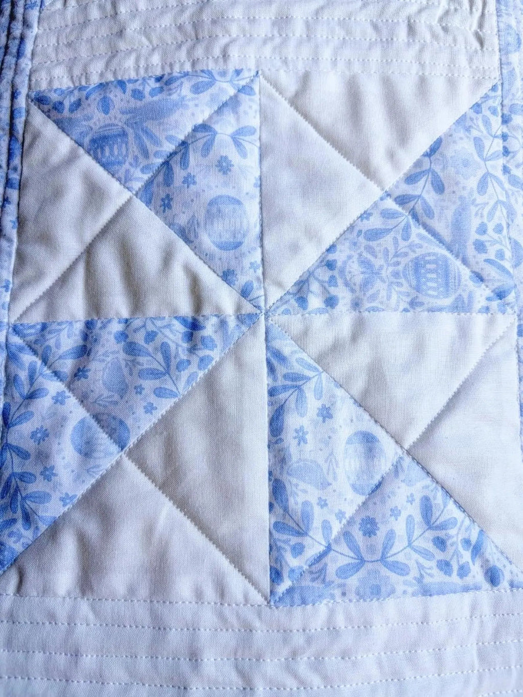 Quilted Easter Table Runner - Heirloom Quality - Cotton- Bunny Blue and White - Christian Spring Gift Encounter At Jacob's Well
