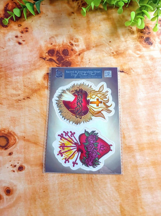 Sacred and Immaculate Heart - Waterproof Vinyl Sticker Sheet Encounter At Jacob's Well