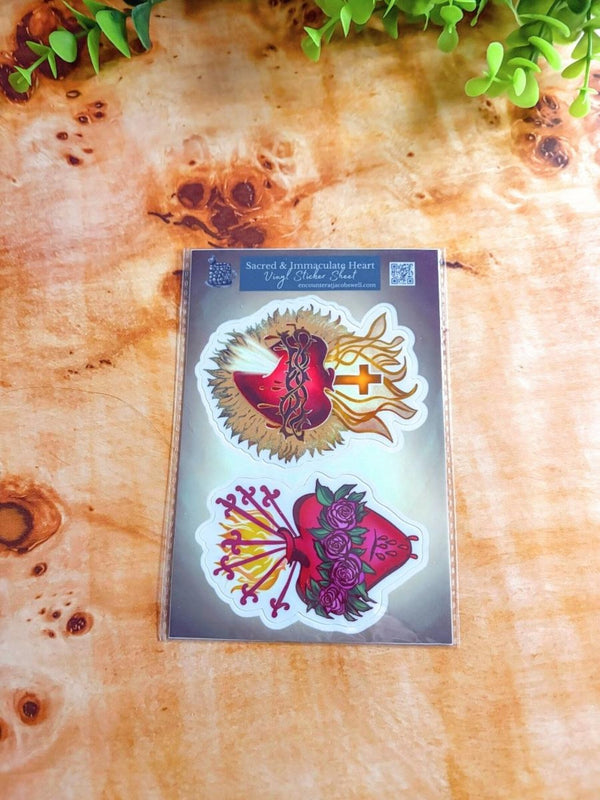 Sacred and Immaculate Heart - Waterproof Vinyl Sticker Sheet Encounter At Jacob's Well