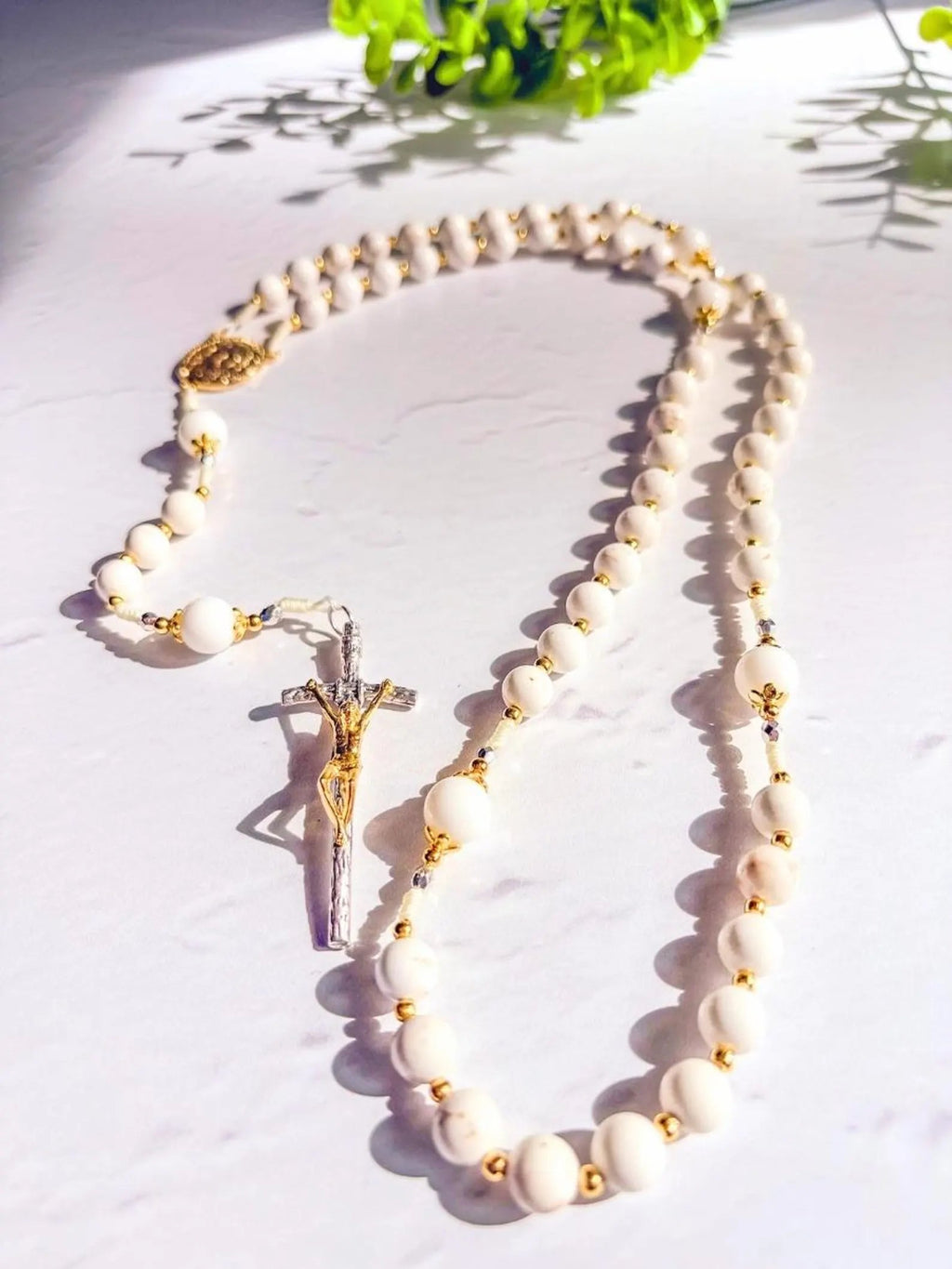 Transfiguration Rosary in White Jade and Turquoise - Easter and Confirmation Gift Encounter At Jacob's Well