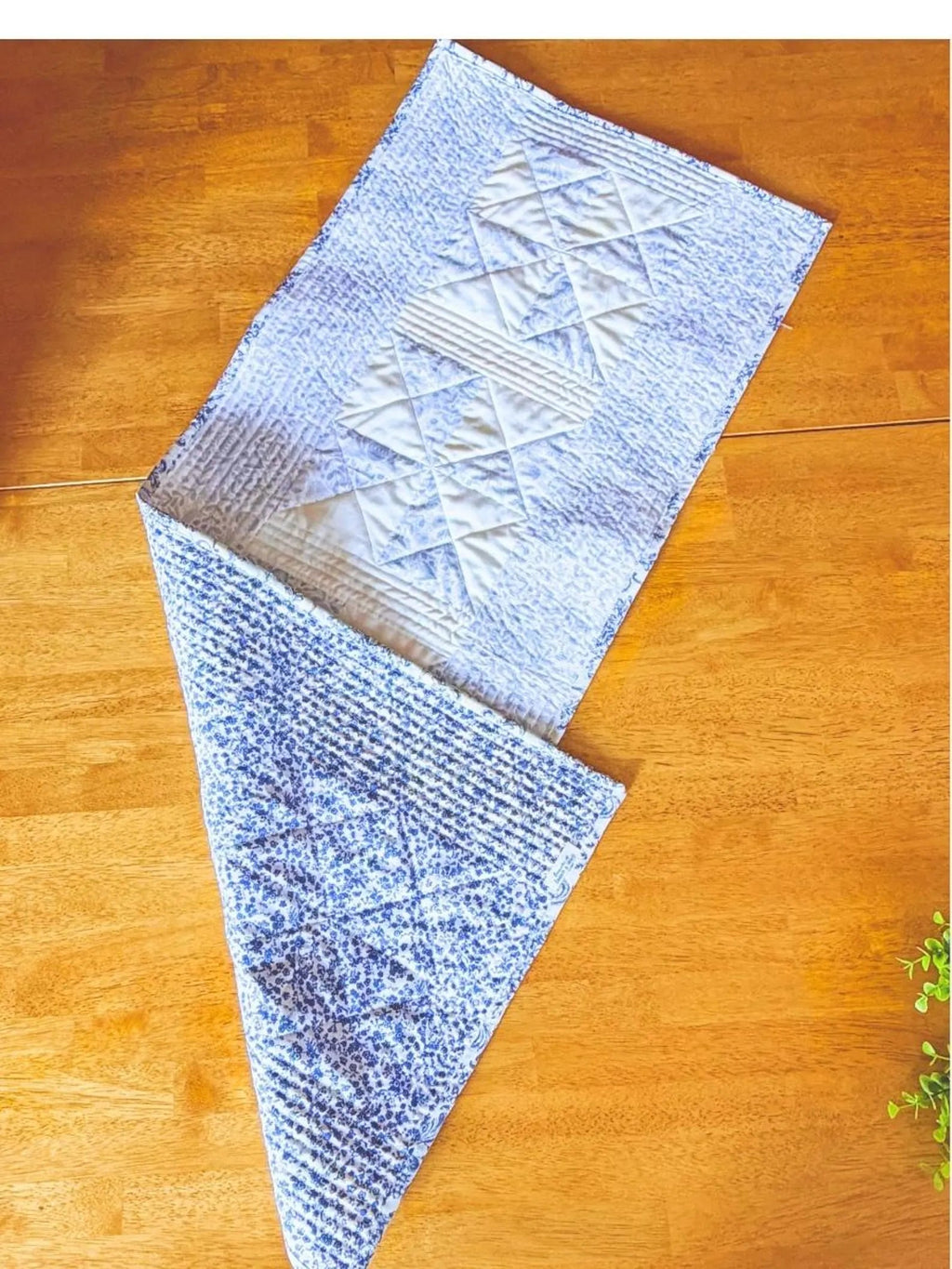 Quilted Easter Table Runner - Heirloom Quality - Cotton- Bunny Blue and White - Christian Spring Gift Encounter At Jacob's Well