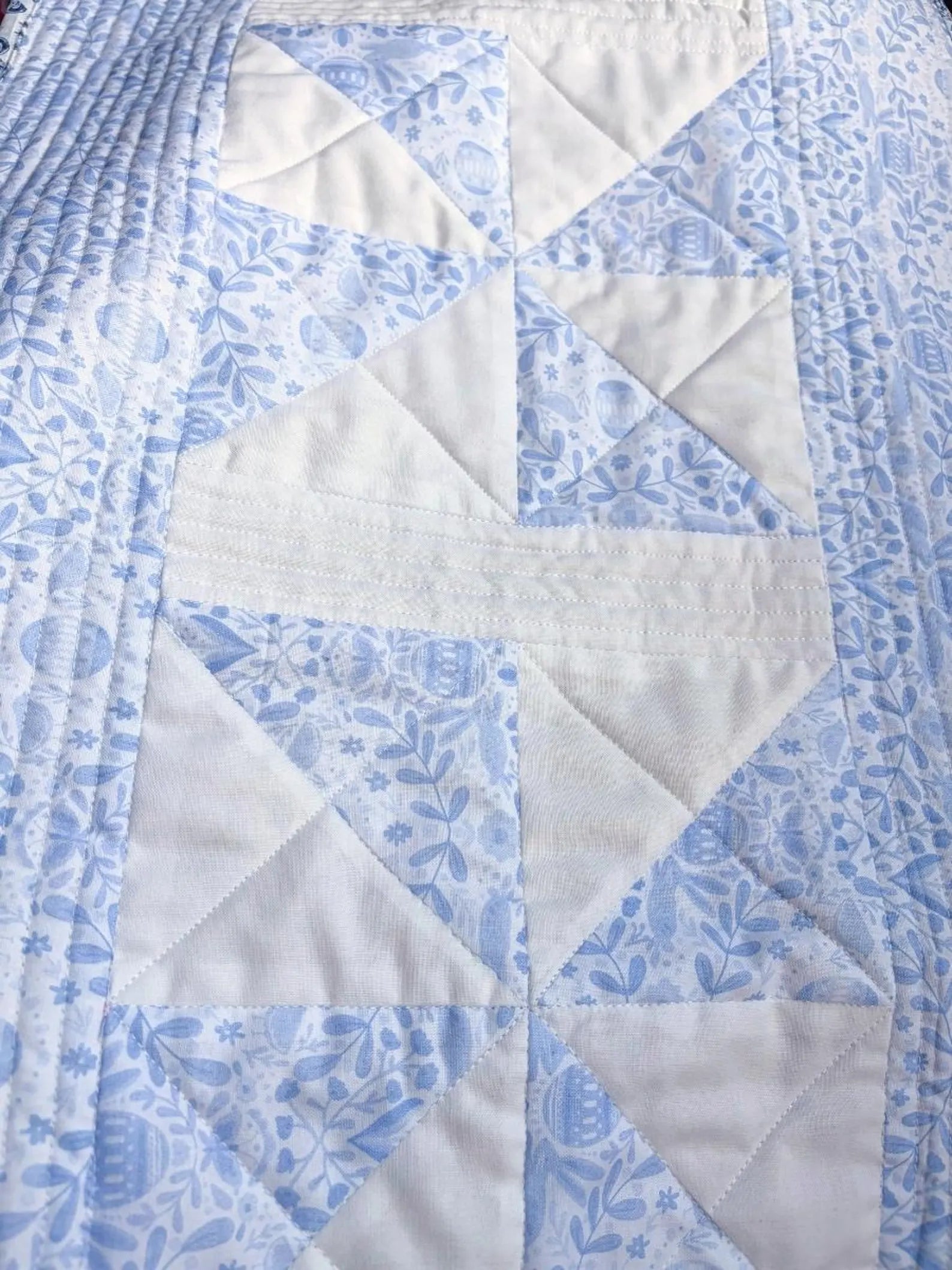 Quilted Easter Table Runner - Heirloom Quality - Cotton- Bunny Blue and White - Christian Spring Gift Encounter At Jacob's Well