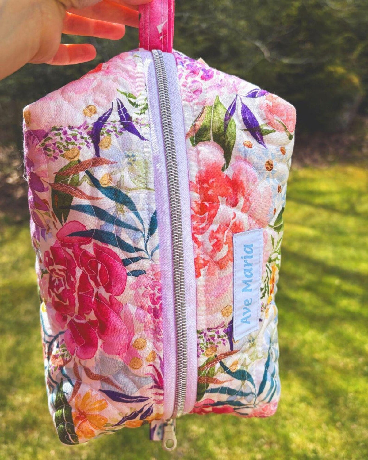 Ave Maria Large Quilted Essentials Bag – Floral Boxy Pouch, Handmade Travel Craft Bag Encounter At Jacob's Well
