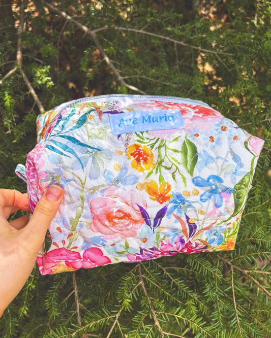 Ave Maria Large Quilted Essentials Bag – Floral Boxy Pouch, Handmade Travel Craft Bag Encounter At Jacob's Well