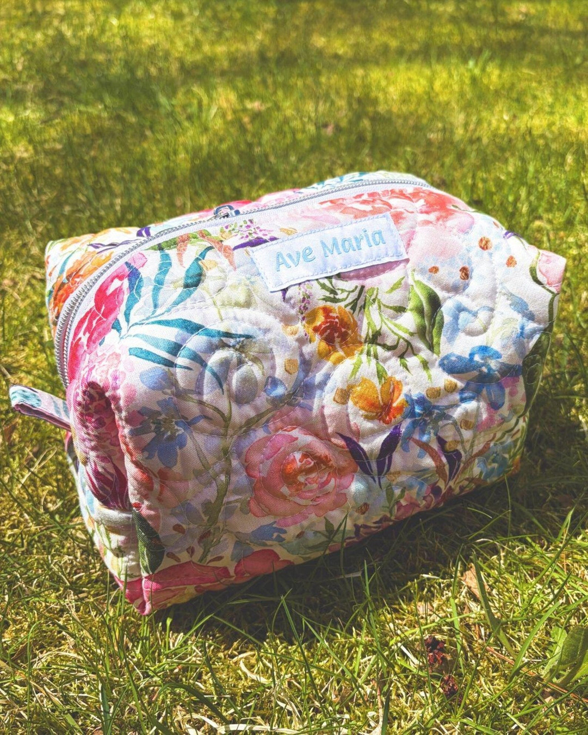 Ave Maria Large Quilted Essentials Bag – Floral Boxy Pouch, Handmade Travel Craft Bag Encounter At Jacob's Well