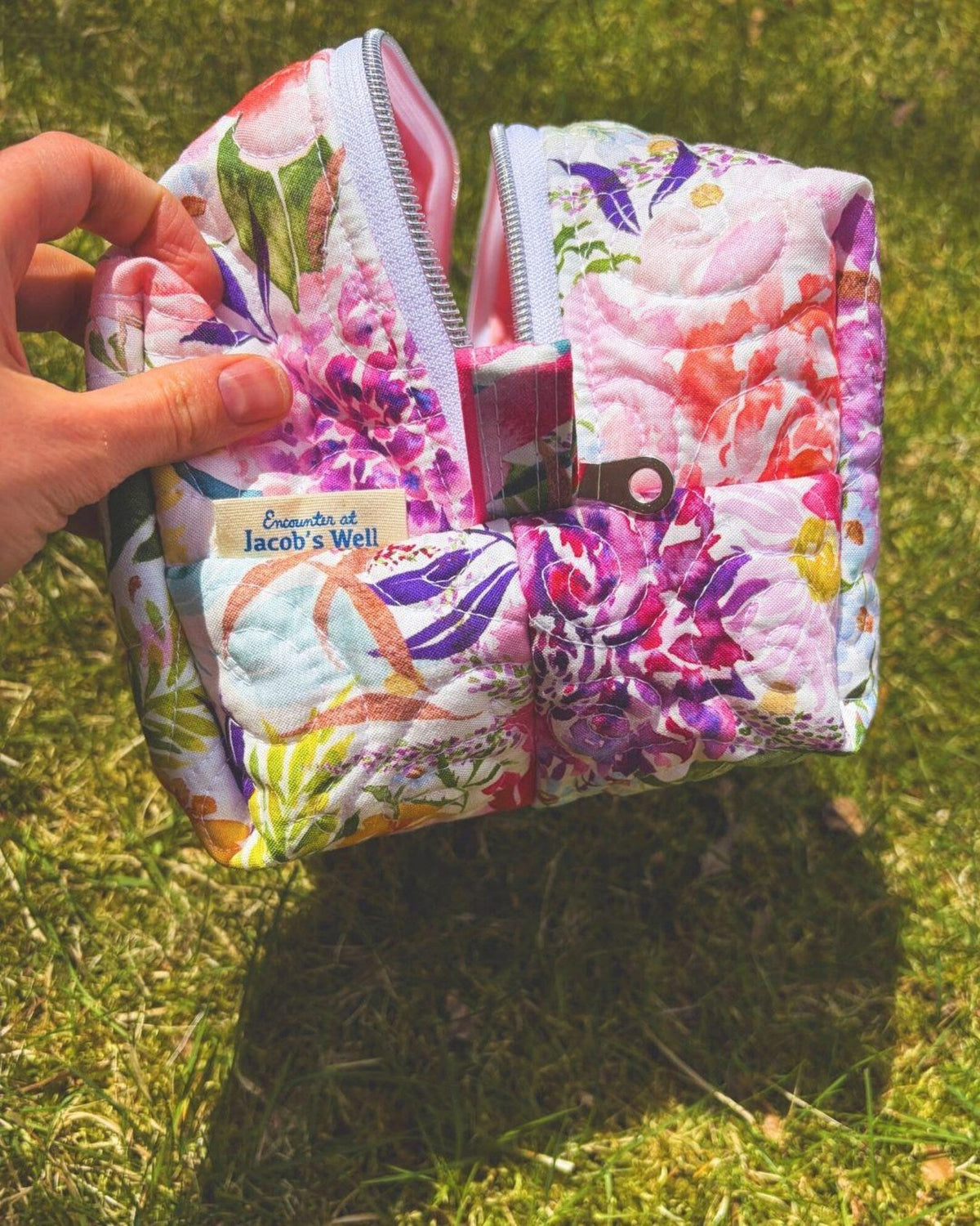 Ave Maria Large Quilted Essentials Bag – Floral Boxy Pouch, Handmade Travel Craft Bag Encounter At Jacob's Well