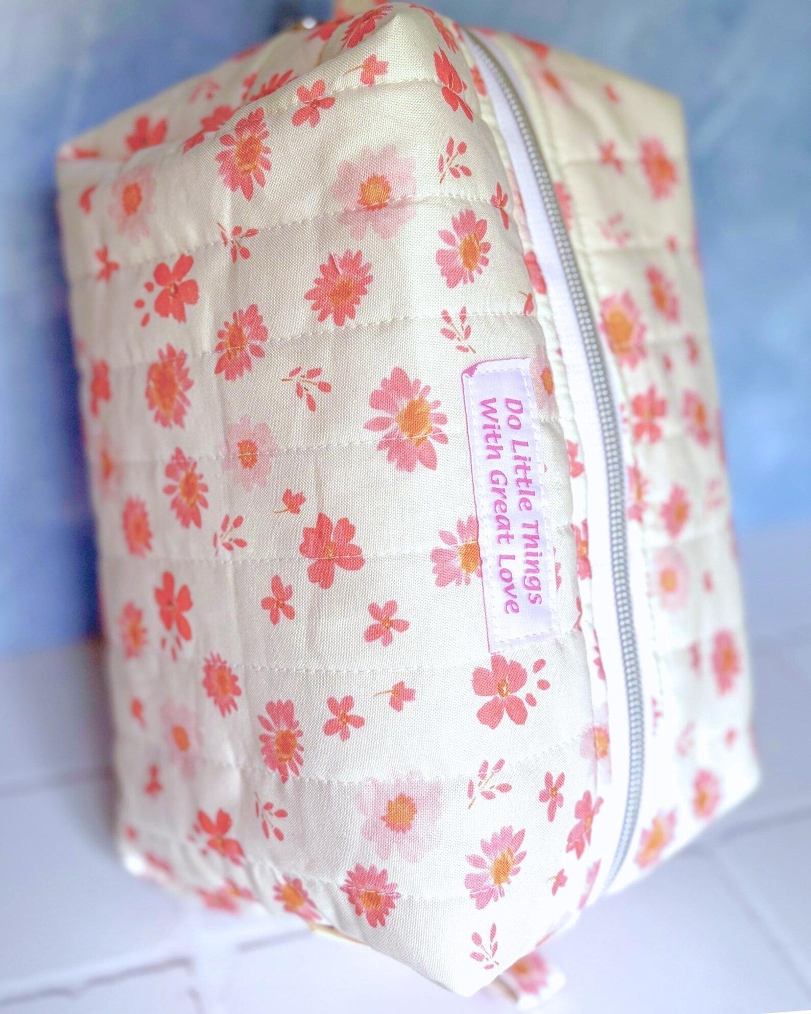 Little Things with Great Love - Large Quilted Essentials Bag – Pink Boxy Pouch, Handmade Travel Craft Bag Encounter At Jacob's Well