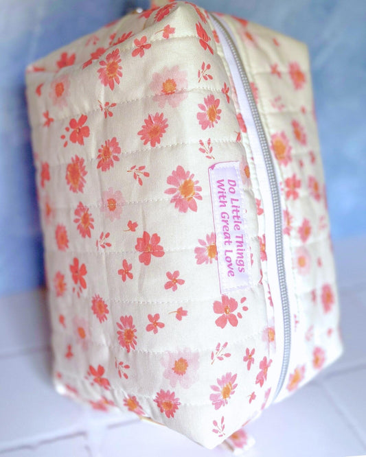 Little Things with Great Love - Large Quilted Essentials Bag – Pink Boxy Pouch, Handmade Travel Craft Bag Encounter At Jacob's Well