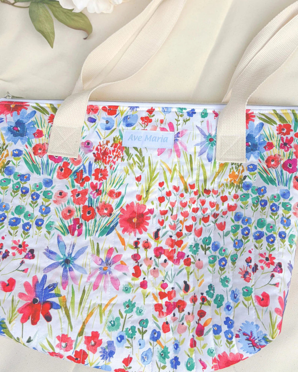 Small Handmade Quilted Catholic Tote Bag – Mother Mary Floral Print -  Mass & Adoration Bag Encounter At Jacob's Well