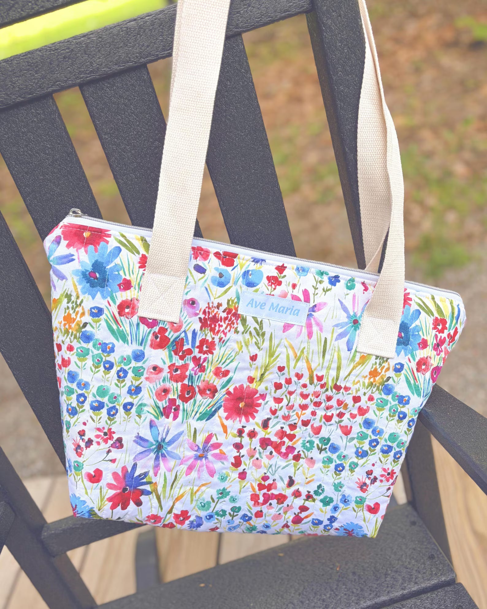 Small Handmade Quilted Catholic Tote Bag – Mother Mary Floral Print -  Mass & Adoration Bag Encounter At Jacob's Well