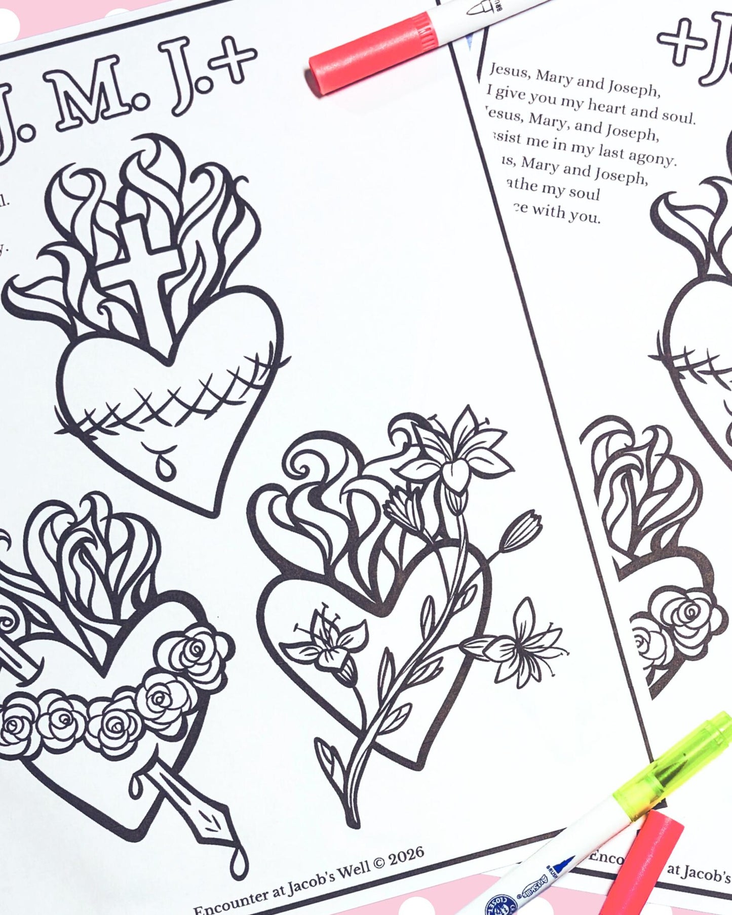 Sacred Immaculate Chaste Heart Coloring Page - Digital Download