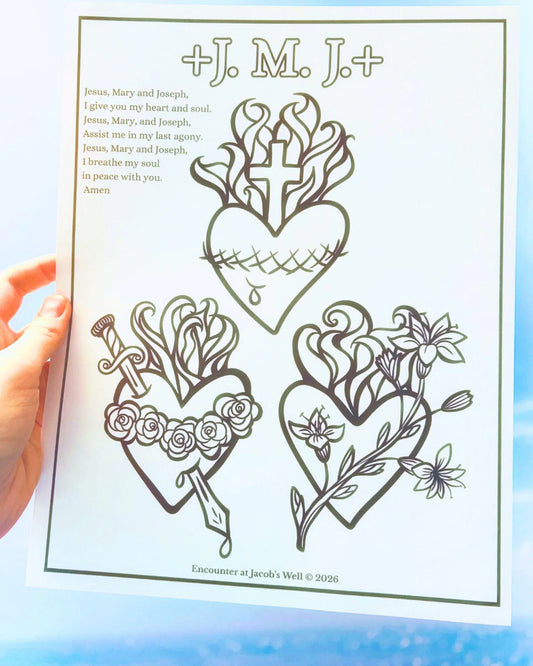 Sacred Immaculate Chaste Heart Coloring Page - Digital Download
