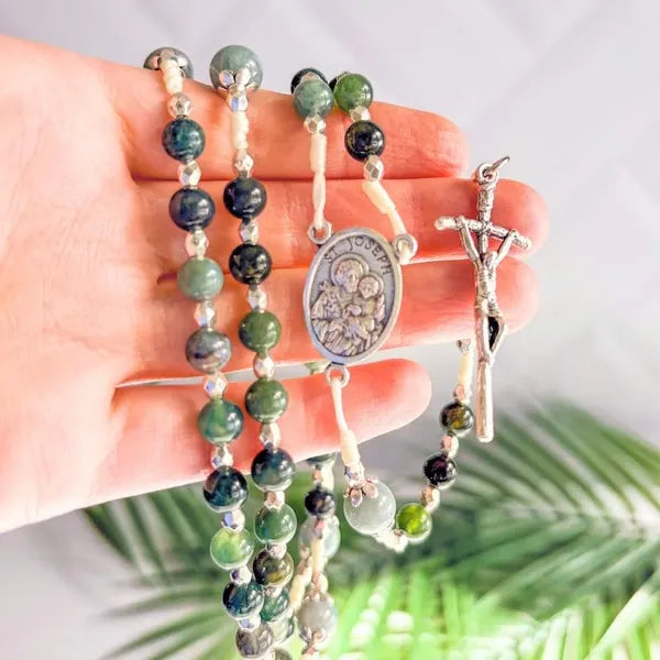 St. Joseph Rosary in Jade and Green Agate - Easter - Confirmation Gift Encounter At Jacob's Well