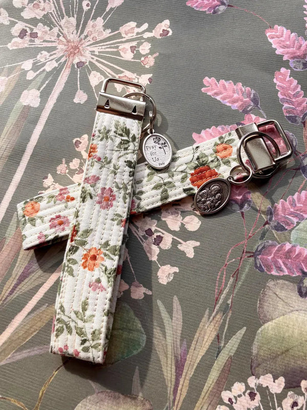 St. Joseph Key Fob Wristlet - Catholic Keychain - Floral Encounter At Jacob's Well