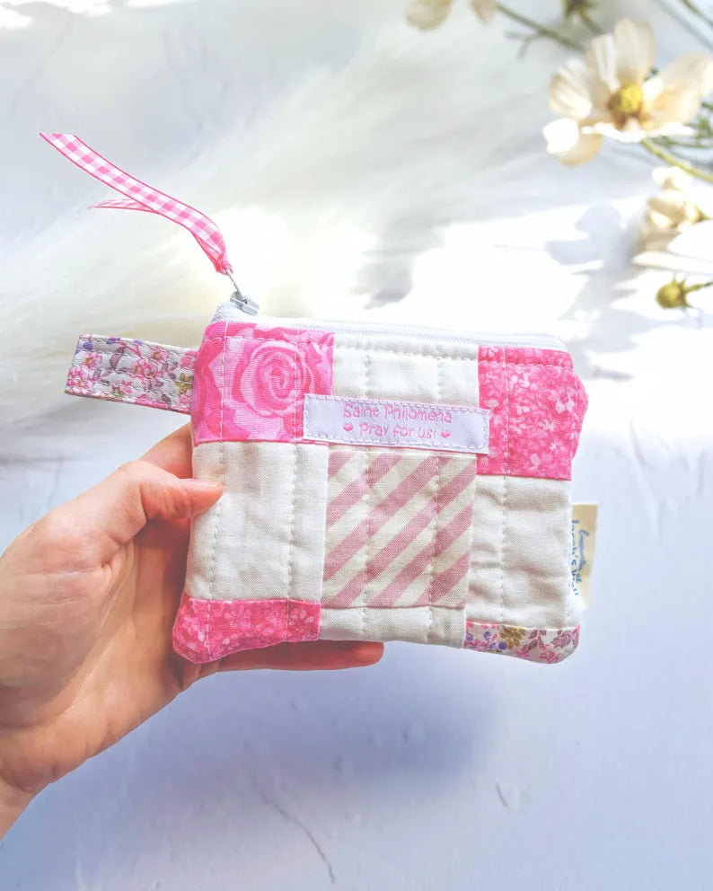 St. Philomena - Limited Edition - Pink Patchwork - Rosary Pouch